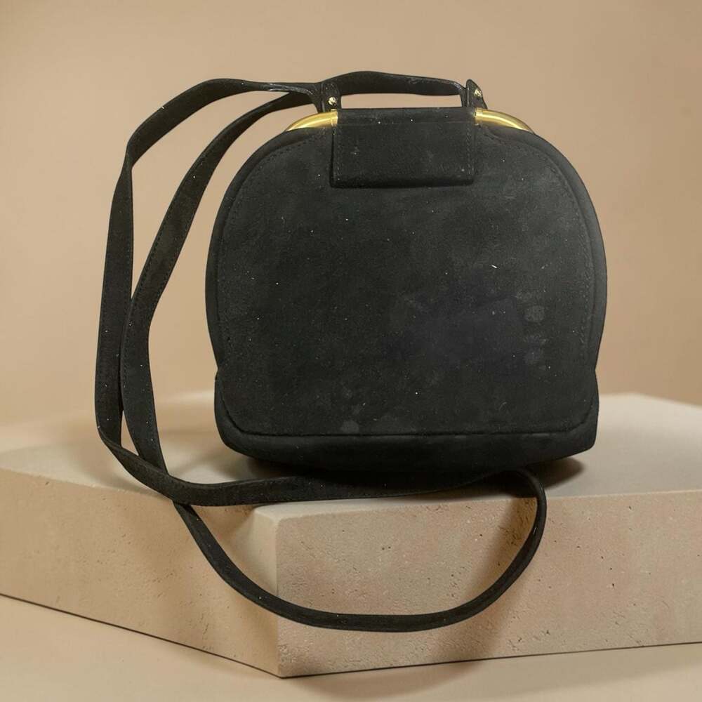 Donna Karan New York Vintage Black Suede Frame Handbag. Also in Green